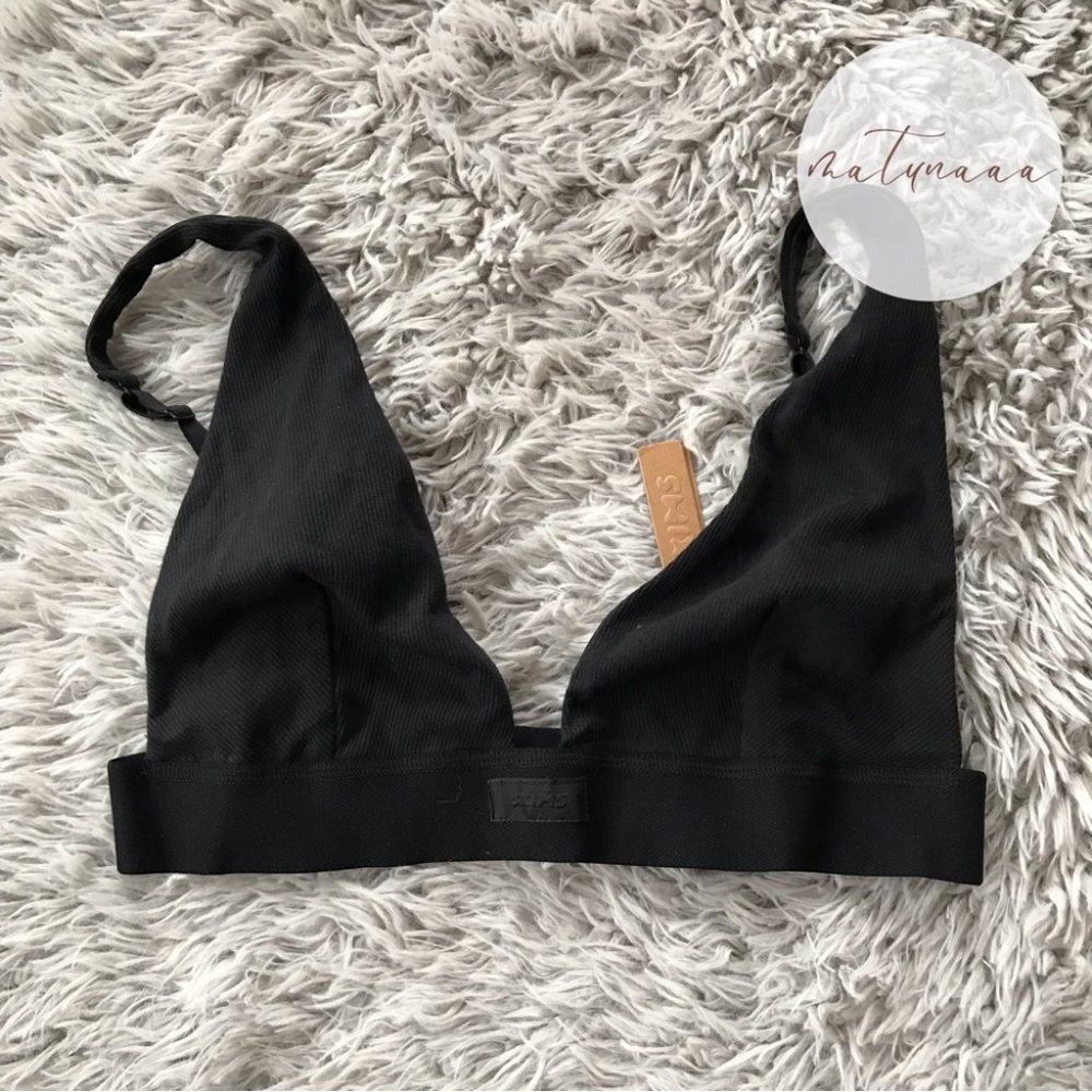 Skims Cotton Plunge Bralette in Soot XL